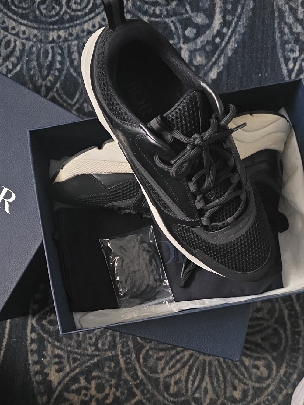 Dior Men's Black Sneakers with Cream Soles